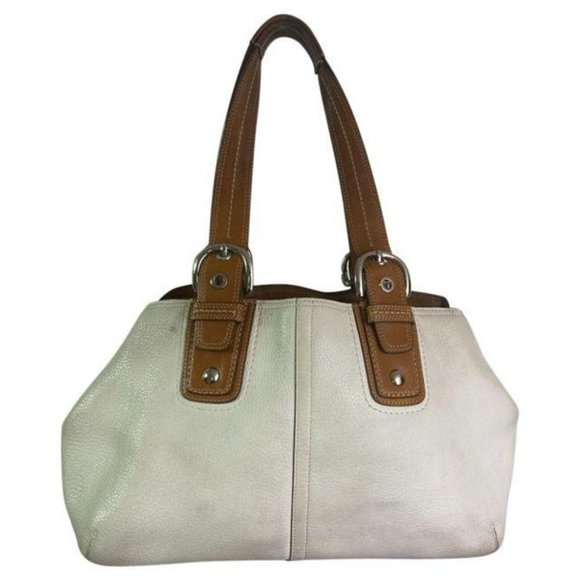 COACH Large White Brown Leather Shoulder Bag - Picture 1 of 9